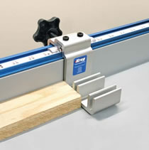 Image of Flip Stop Mounted on Kreg Precision Measuring System Fence